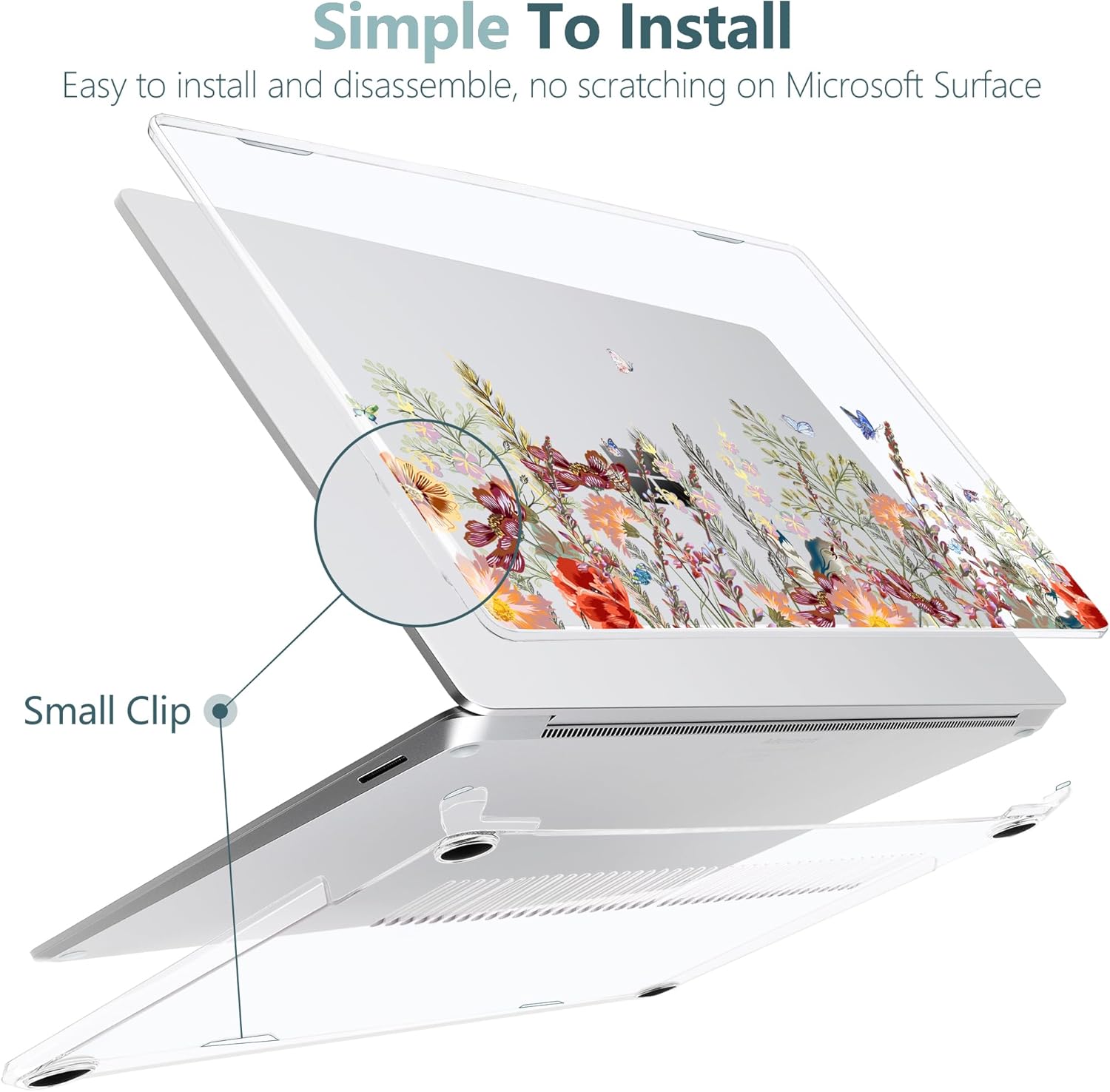 DONGKE Case for Microsoft Surface Laptop (2024), Windows 11 Copilot+ PC, 13.8 Inch Touchscreen Display, Protective Plastic Hard Shell Case with Keyboard Cover & Screen Protector - Floral Illustration image 7 of 8 B0DKHM95MH