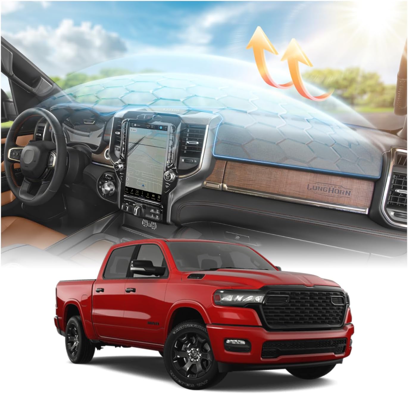 Cartist Gray Dash Cover for 2019-2026 Dodge Ram 1500 2500 3500 Dashboard Cover Accessories Premium Anti-Glare Sun Shade Ram Dash Mat Non-Slip&Airbag Safe Interior Protector