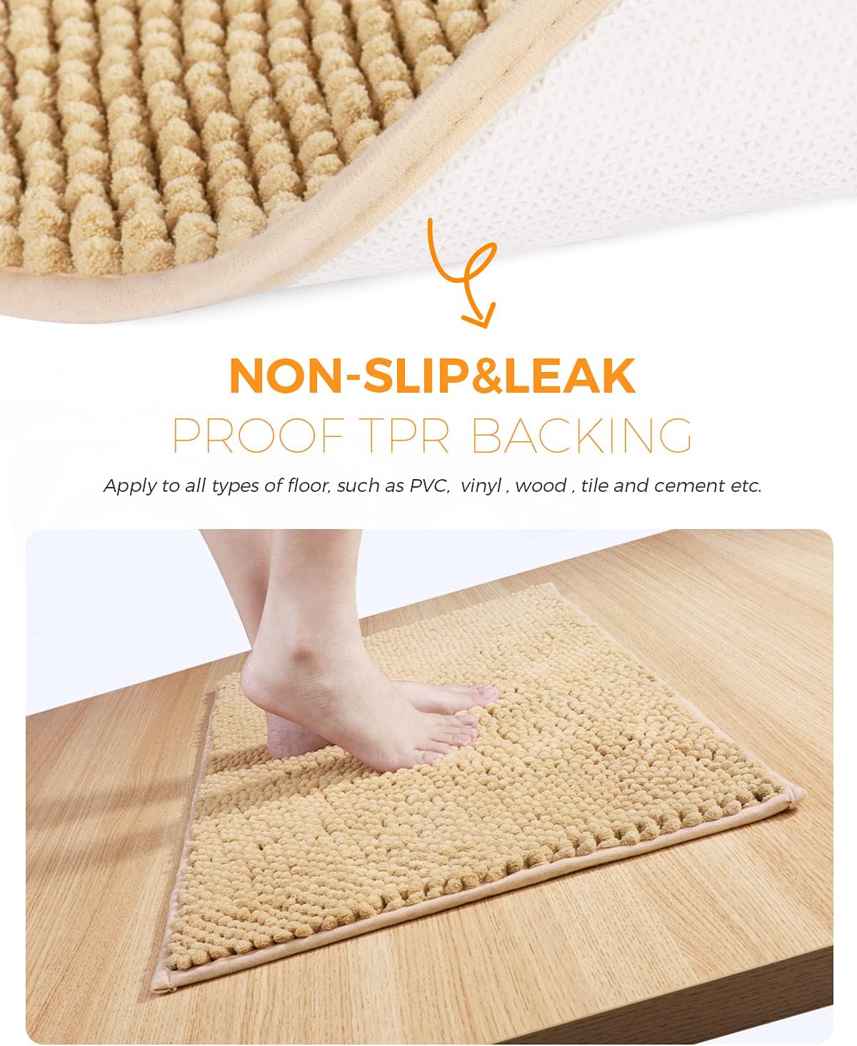 Pretigo Beige Kitchen Rugs, 17"*48"+17"*24" Kitchen Runner Rugs, Soft & Absorbent by Chenille Material, Soft Standing Kitchen Floor Mat, Kitchen Rugs Washable Non Slip Kitchen Rugs and Mats 2 Pieces