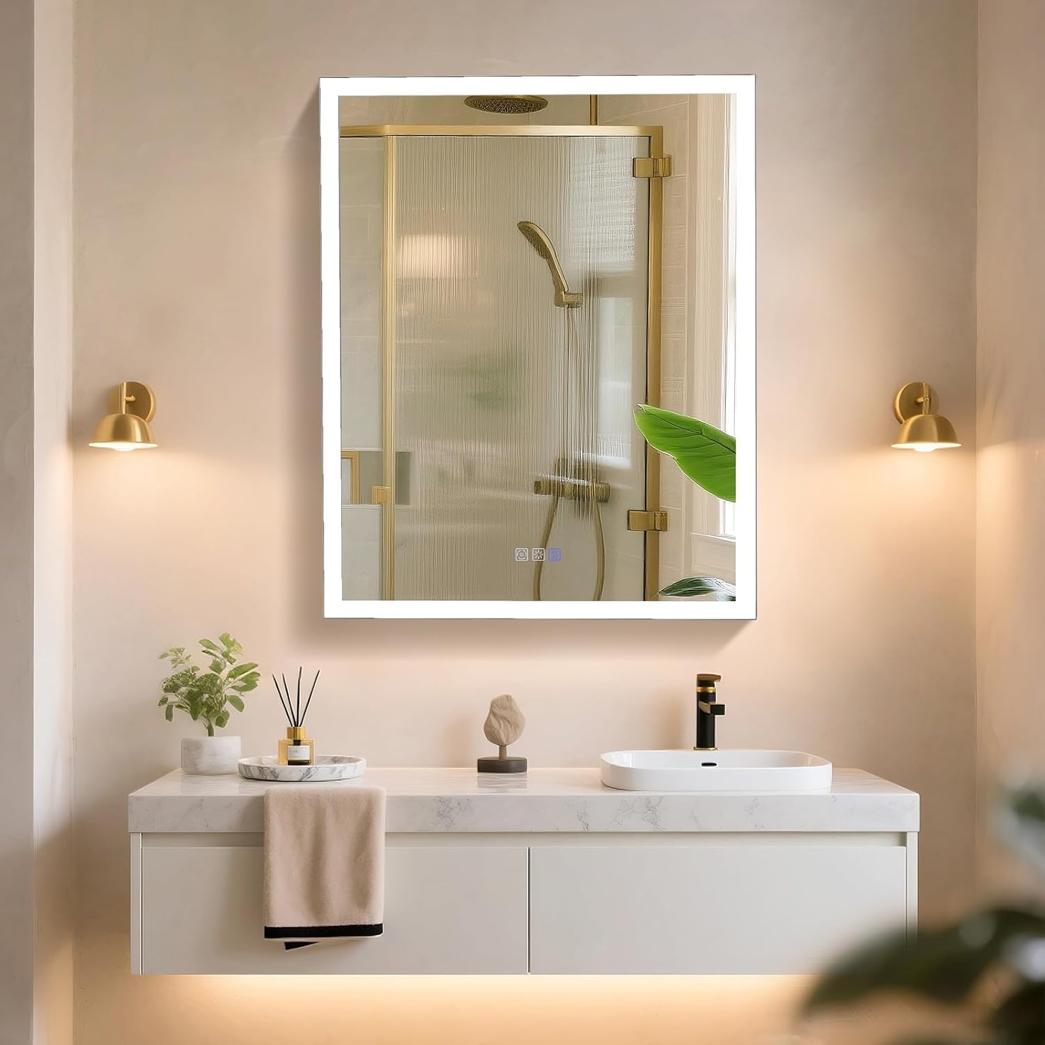 Medicine Cabinet Mirror 24"x30" LED Lighted, Recessed or Surface-Mount Aluminum Bathroom Cabinet, Anti-Fog, Soft-Close Hinges, Touch Sensor, Adjustable Glass Shelves, Single Door Left