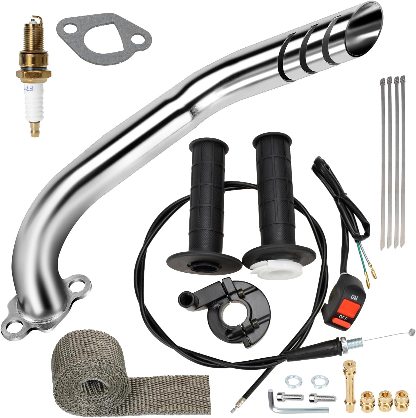 HIAORS Mini Bike Exhaust Pipe Header & 7/8" Throttle Cable Kit Compatible with Predator 196cc 212cc Coleman CT200U BT200X CT200U-EX Baja Warrior MB200 MB165 6.5hp GX160 Minibike Performance Parts