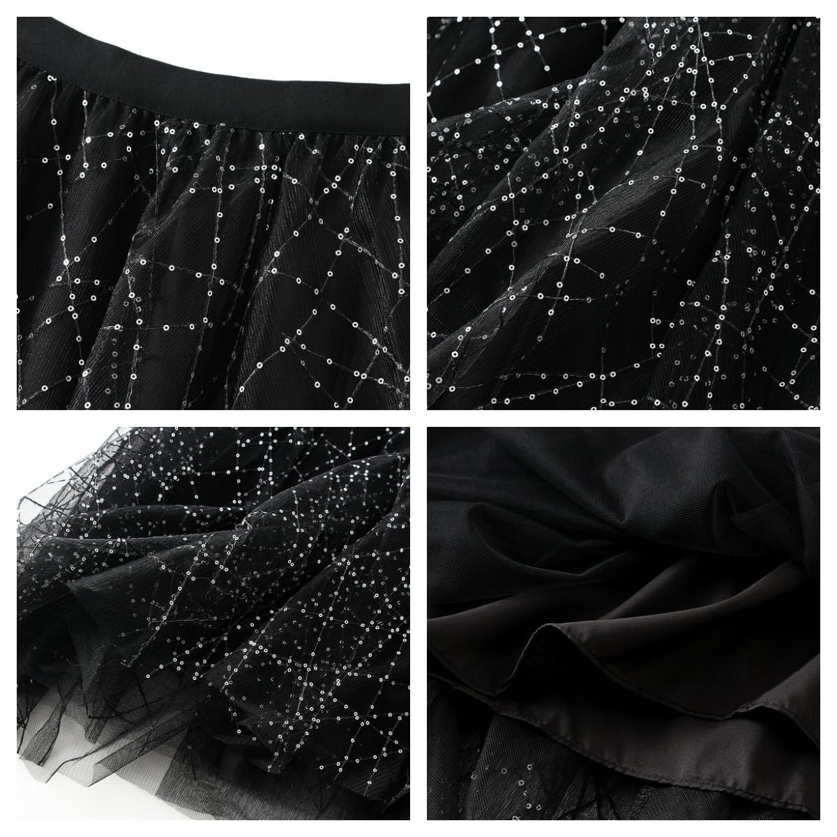 Falda Midi Brillante para Mujer con Forro Cintura Alta Corte a Enagua Faldas Tul con Lentejuelas Brillantes para Salidas Nocturnas Clubes Conciertos Cócteles.
