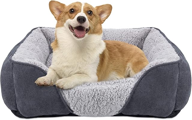 JOEJOY Dog Cat Bed Medium Pet Sofa Bed, Warm Lamb Fleece Medium Dog Bed, Washable Dog Bed For Corgi, 63x53x21cm.