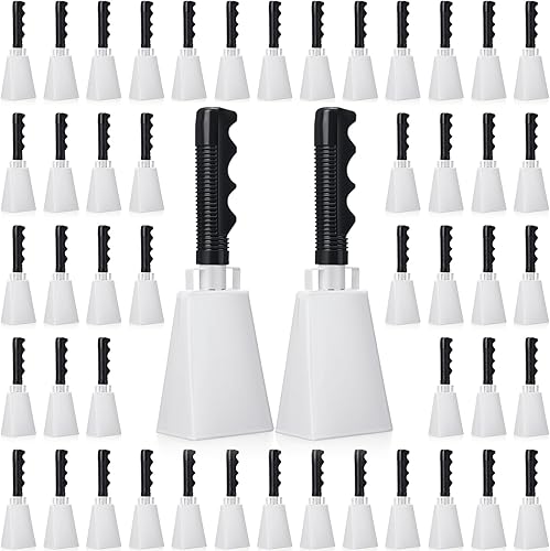 Boao 50 cencerros de metal con mango a granel de 9 pulgadas, campanas de vaca ruidosas, campana de animación, cencerro de percusión de mano,