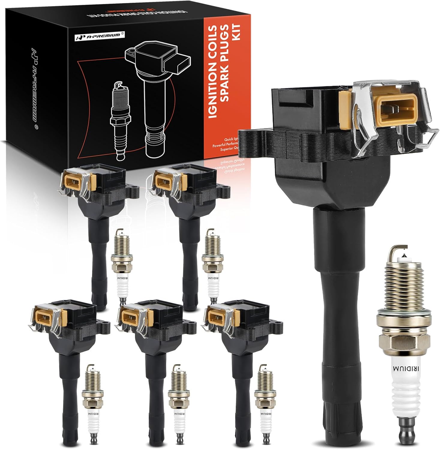 A-Premium Set of 12 Ignition Coil Pack and Iridium Spark Plugs Compatible with BMW 320i 1992-1995 2.0L, 325i 1992-1995 2.5L, 325is 1992-1995 2.5L, 525i 1991-1995 2.5L, 525iT 1993 2.5L