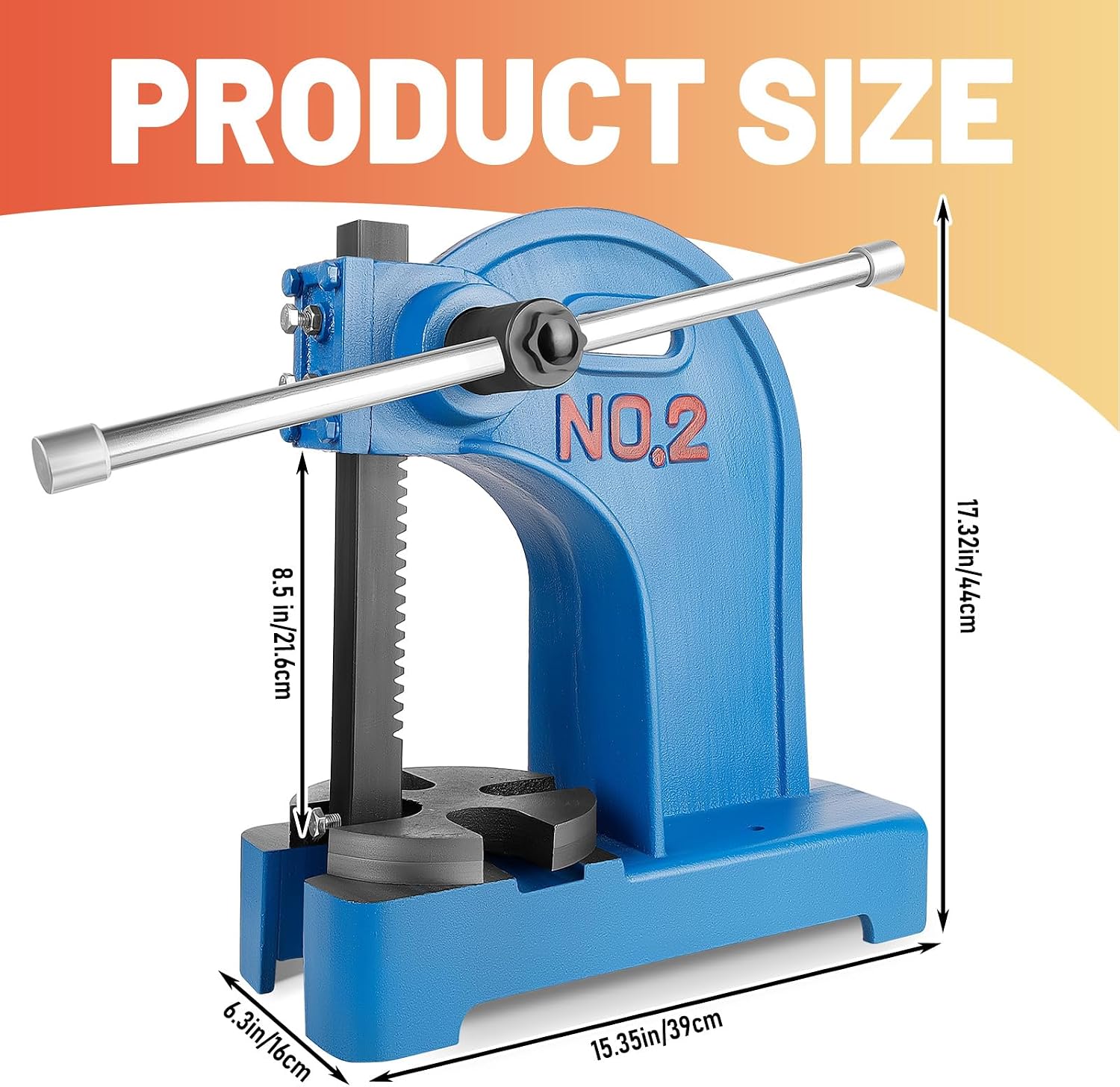 2 Ton Manual Arbor Press, Ratchet Leverage Press with Hand wheel, 8.5" Work Height Manual Press, Manual Arbor Press Cast Iron Body, for Stamping