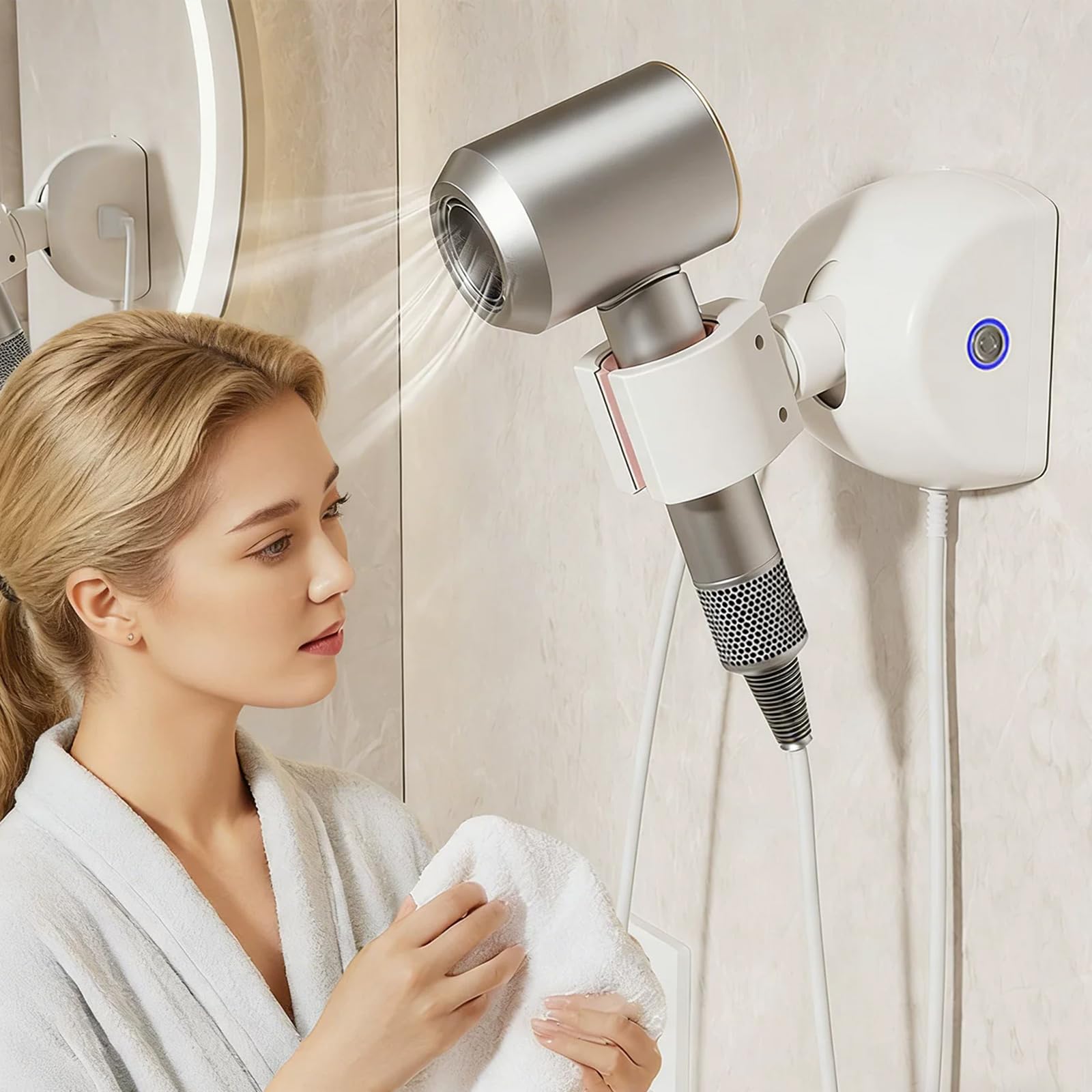 Support sèche-cheveux mains libres mural pour optimiser votre routine beauté