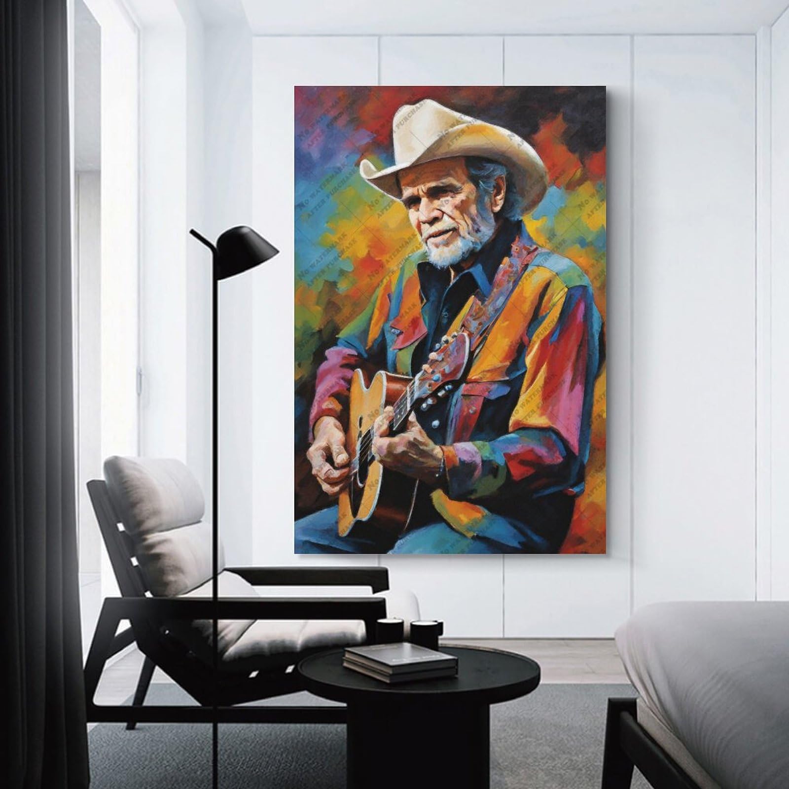 FCOJE Poster su tela con cantante folk country Merle_Haggard (2), decorazione artistica da parete per soggiorno e camera da letto, 60 x 90 cm