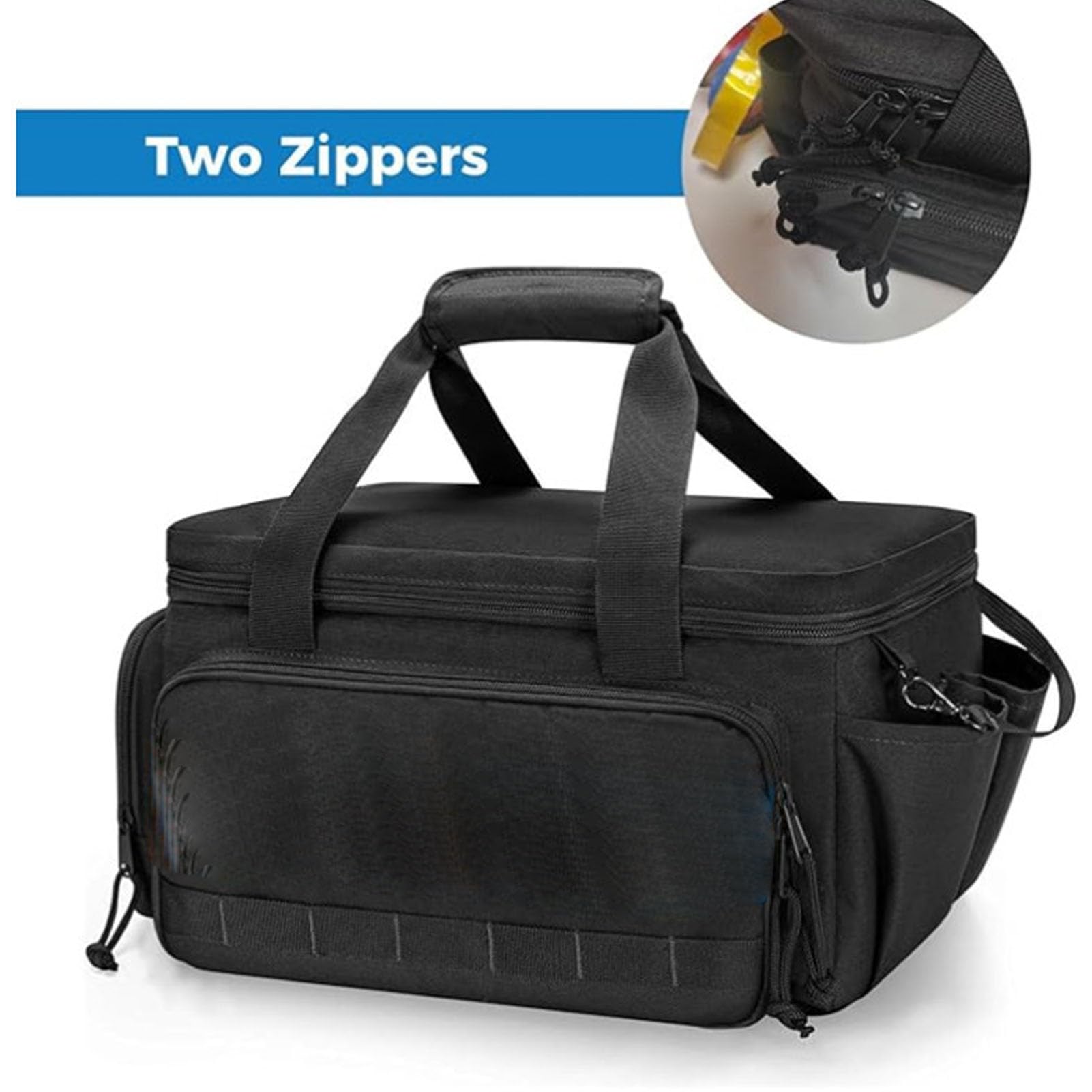 Fockety Borsa portautensili, organizer per cassetta portautensili portatile e resistente, di grande capacità, con maniglia e tasche multiple, bocca larga, per elettricisti