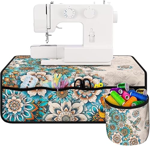Miniatura 133 de Estera de máquina de coser con flores brillantes y florales bohemias, reduce la vibración, antideslizante, organizador duradero