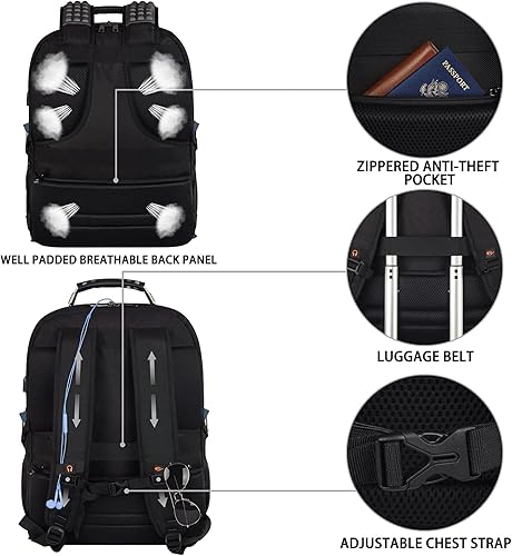 Miniatura 6 de JCDOBEST Mochila para laptop, azul, capacidad de 55L, aprobada por TSA, multiusos, puerto USB conveniente, diseño de respaldo cómodo, tela de