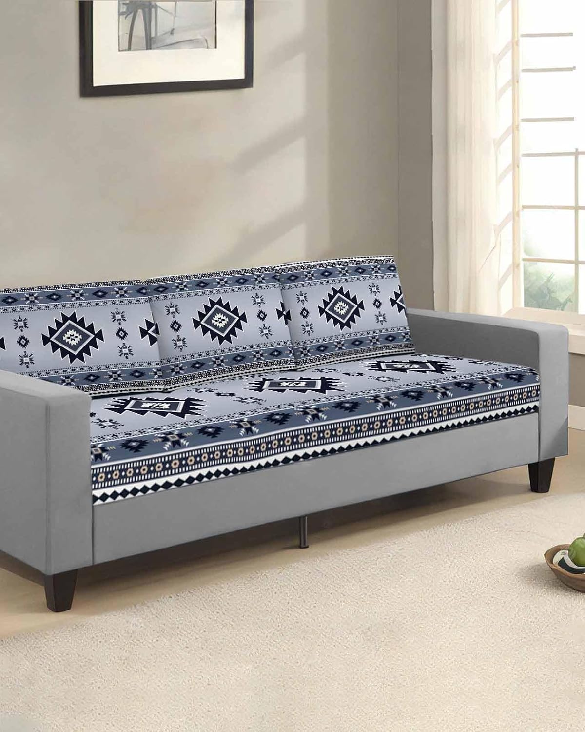 Couch Cushion Covers Blue Bohemian Sofa Cushion Cover Stretch Seat Covers Southwest Tribal Aztec Geometric Sofa Slipcovers Soft Furniture Protector for Sectional Sofas Living Room Large-1 Piece