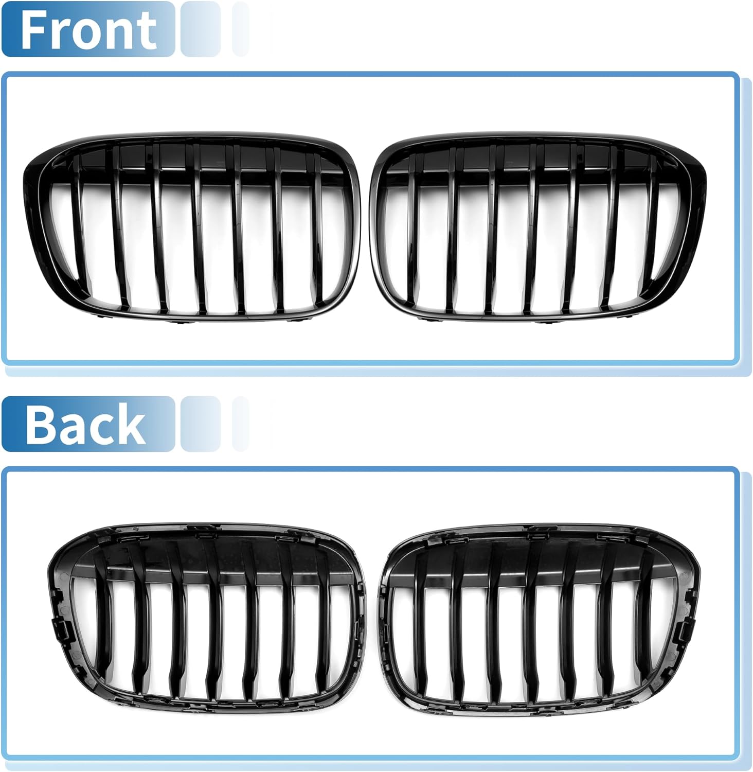 X AUTOHAUX No.51117383363/51117383364 Front Upper Hood Bumper Grille Grill for BMW X1 F48 2016-2022 Front Upper Bumper Kidney Grille Grill Signal Slat Gloss Black 1 Pair