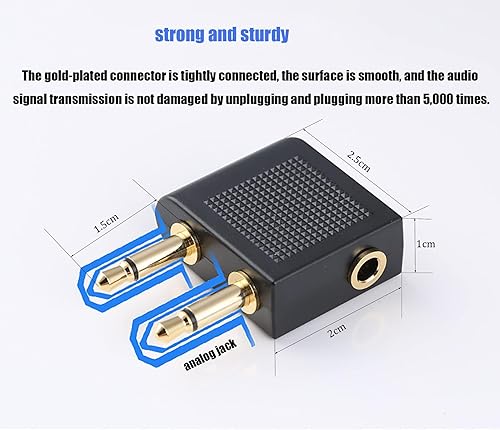 Miniatura 2 de Adaptador de auriculares de avión, enchufe Airfly, conector estéreo dual de 0.138 in macho a hembra, adaptador de auriculares de línea aérea