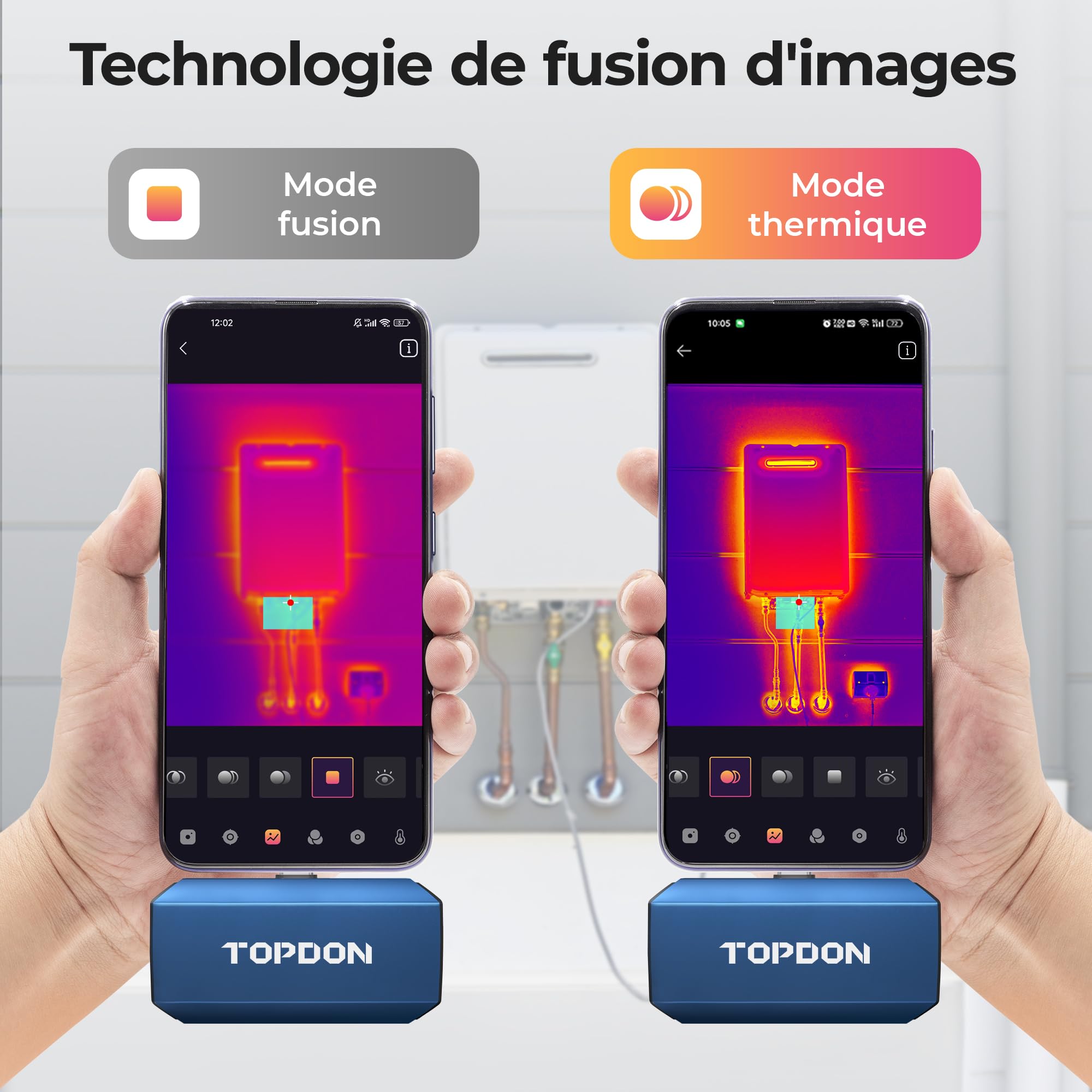TOPDON TC001 Plus Caméra Thermique Android, 512x384 TISR Résolution Infrarouge Avec 100W Caméra Visuelle, -20°C à 550°C, 25Hz, Caméra Infrarouge à Double Objectif pour Smartphones, Tablettes et PC