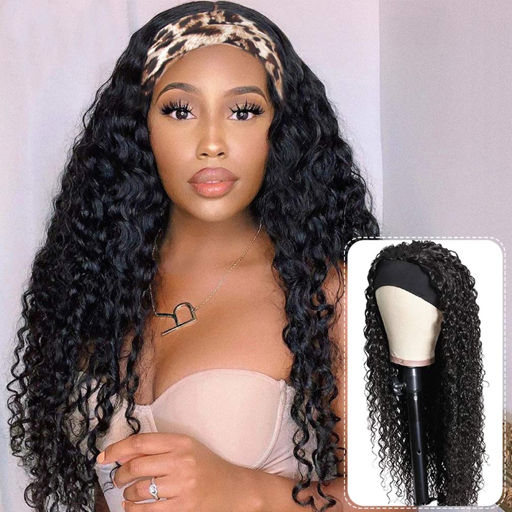 Buy Headband Wigs Human Hair Water Wave 20 Inch Wig Glueless Headband Wig  Water Wave None Lace Front Wigs Machine Made 180% Density Wig Curly Hair  Natural Color Online at Lowest Price