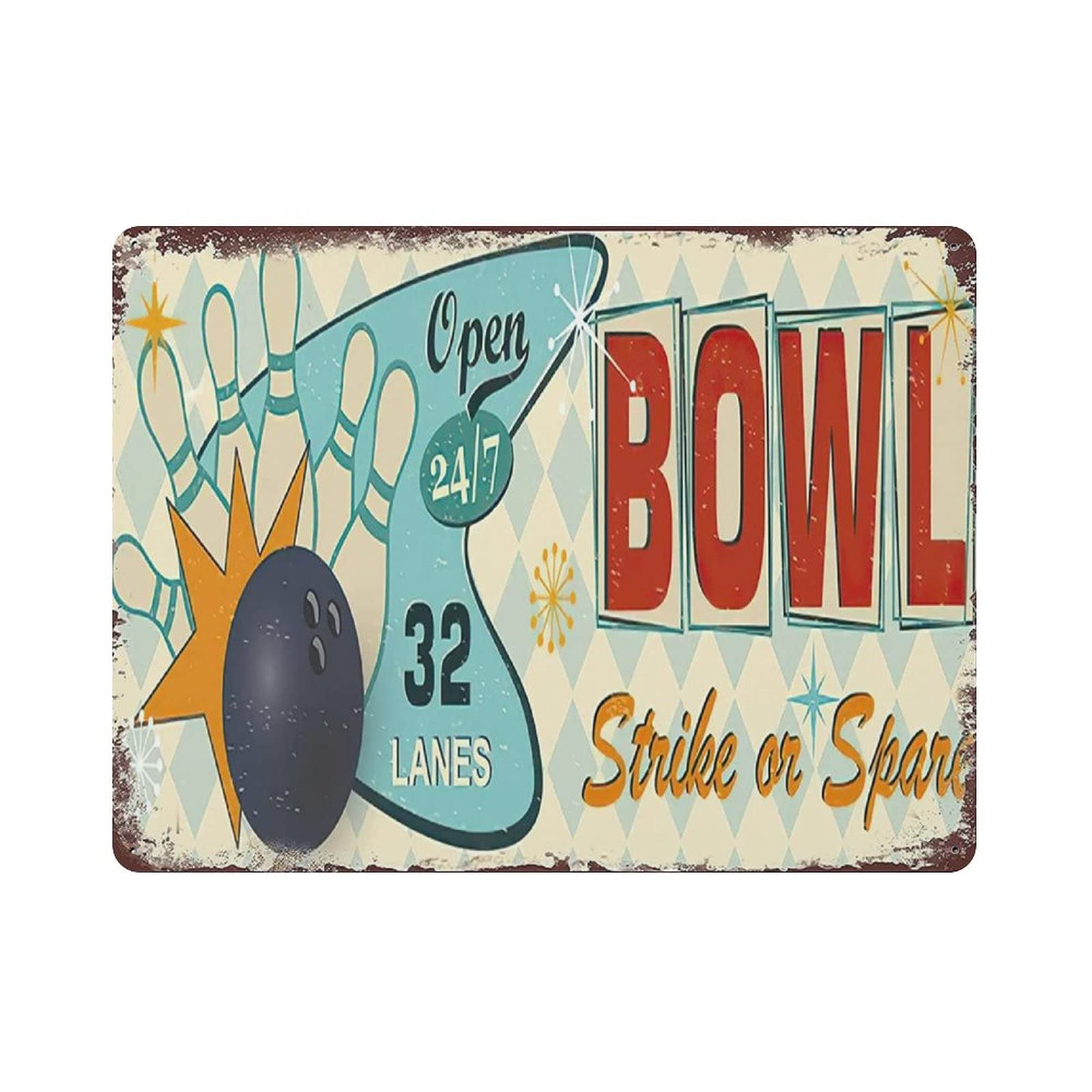 Metal Tin Sign Bowling Vintage Tin Poster Metal Sign Wall Decoration Country Kitchen Home Garage Decor 12"x16"