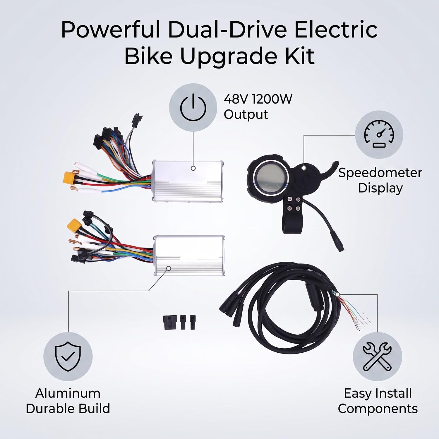 Alomejor Electric Bike Speed Controller 48V 25A 1200W Aluminum Front and Rear Drive Controllers with Display Meter