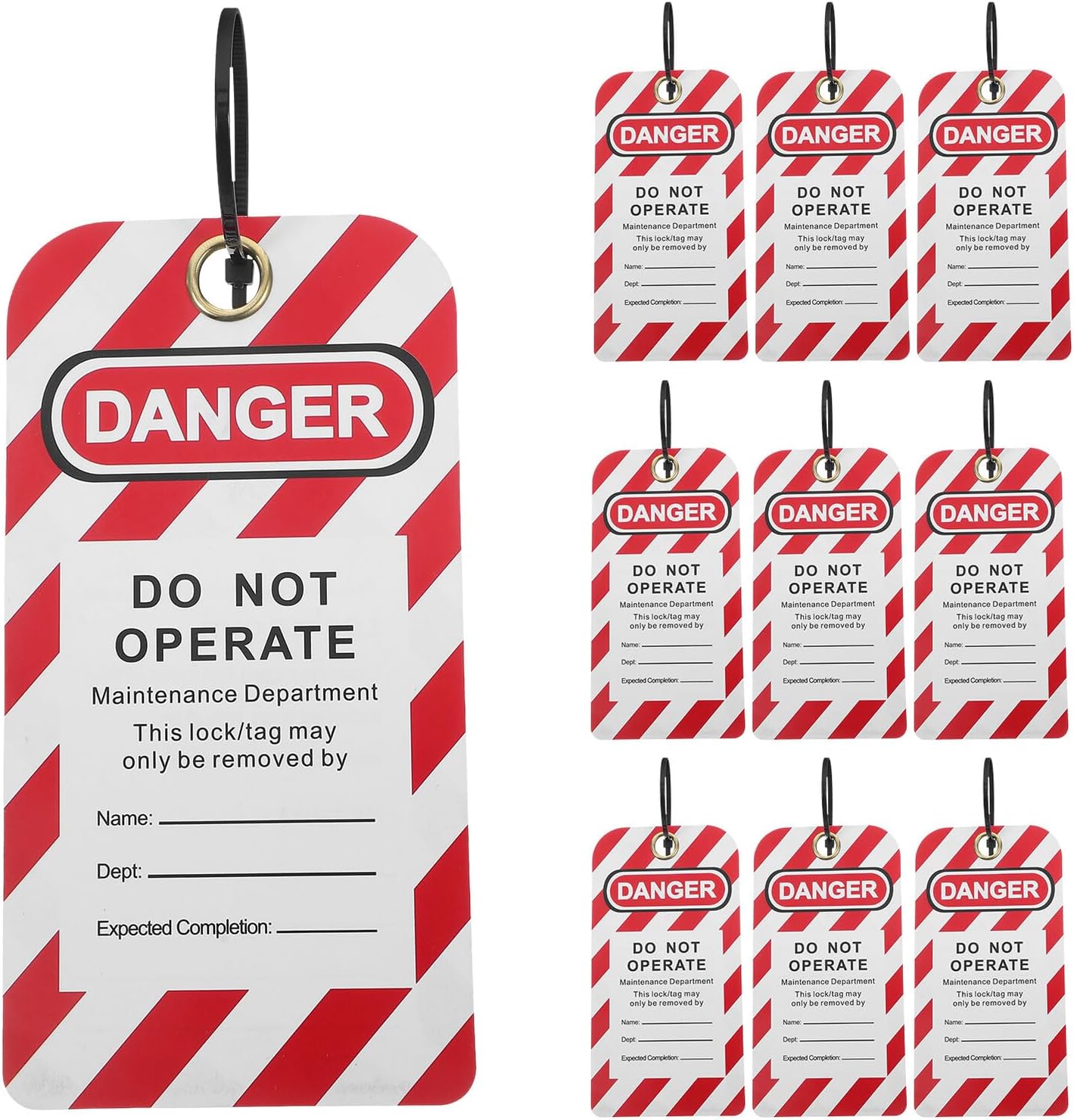 BETOOKY Warning Lockout Tags for Equipment Repair, 10pcs Maintenance Safety Labels with 10 Zip Ties, Sturdy Hanging Danger Do Not Operate Lockout Tagout Labels for Industrial Use