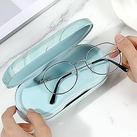 MoKo Double Eyeglass Case, 2 in 1 Double Sided Portable Glasses Case Contact Lens Case with Mirror Eye Glasses Carrying Bag Anti-Scratch Sunglasses Pouch Protective Eyewear, Blue Water Color