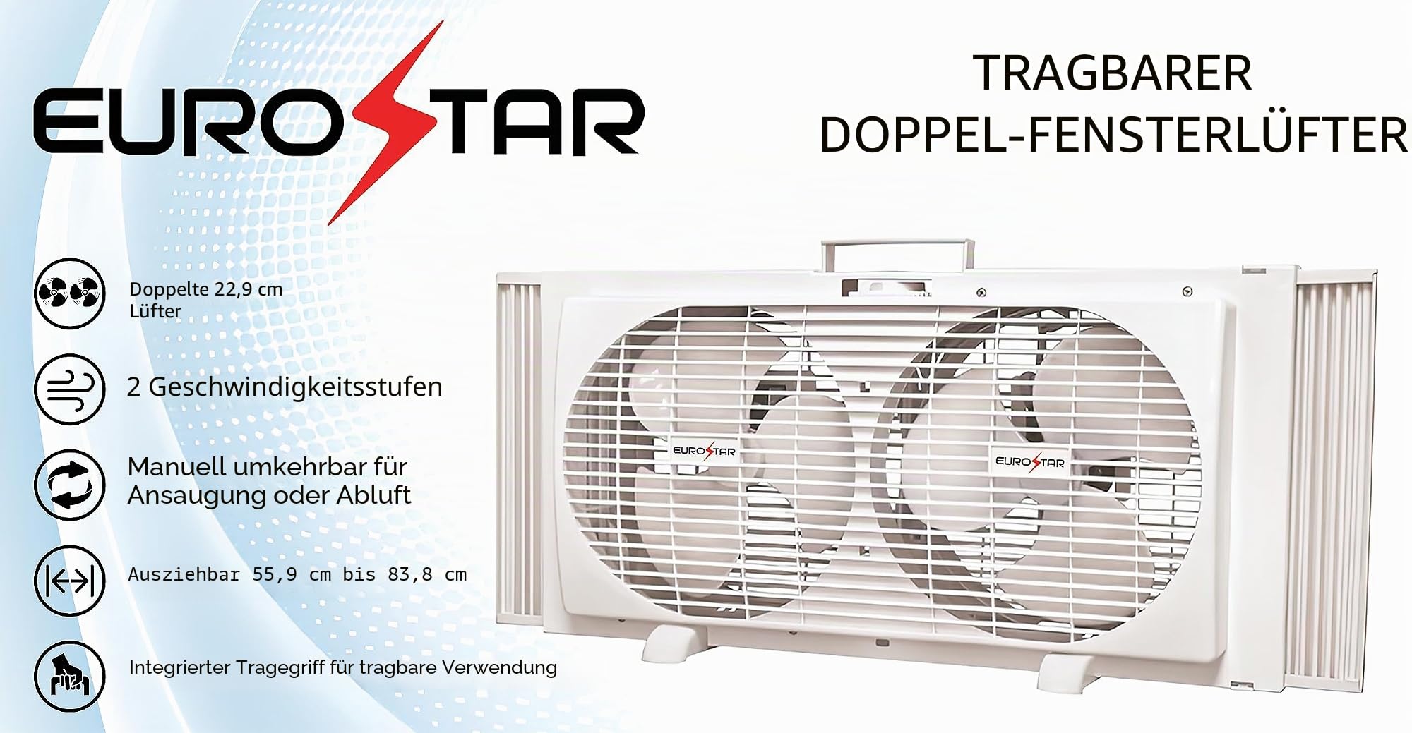 EUROSTAR Doppel-Fensterventilator, 84 cm, Weiß