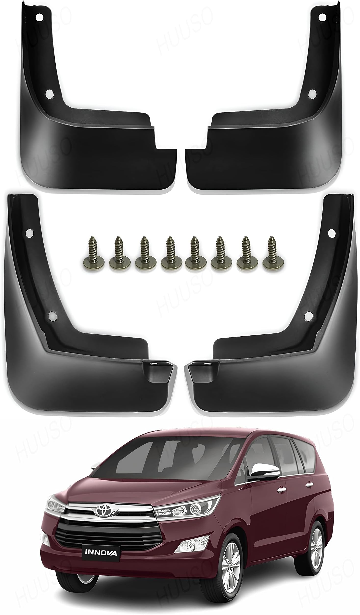 Front and Rear Plastic Splash Mud Flaps, Mud Guard (Pack of 4) Compatible with Toyota Innova Crysta (2016-2022)