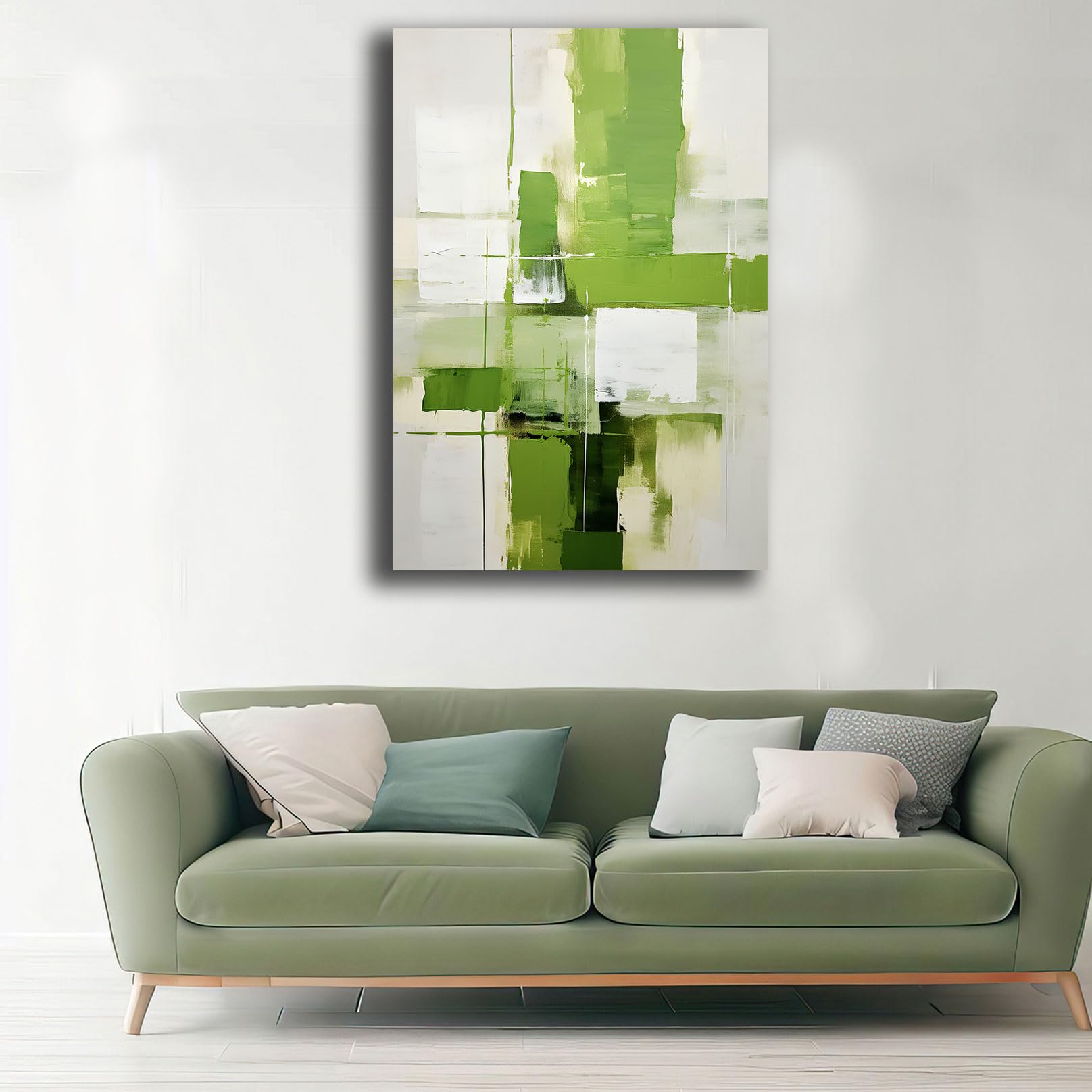 Printerland Quadro moderno Verticale Soggiorno Verde Quadri moderni Stampa su tela Canvas Astratto Camera da Letto Cucina (2, 70x100 cm, Canvas intelaiato)