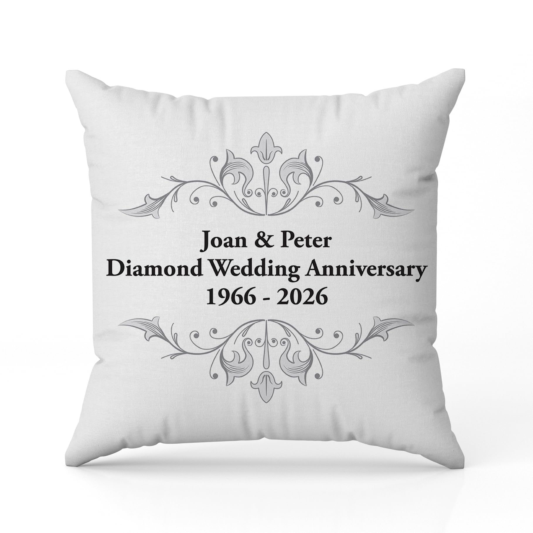 The Gift Experience Women's Personalised Diamond Anniversary Pillow Cushion With Insert, Home Decor, 60Th Wedding, Personalised Gifts