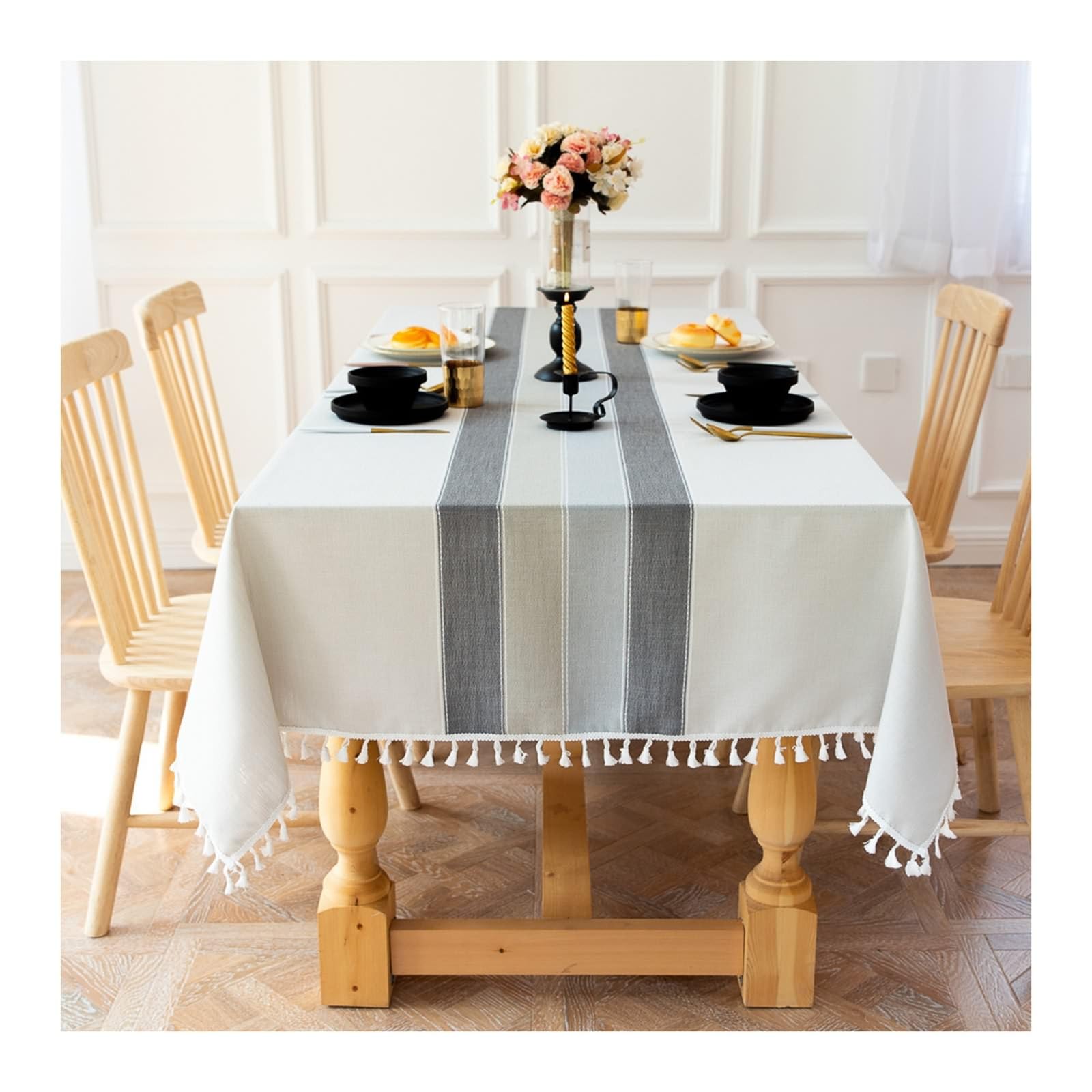 Daesar - Mantel Mesa Rectangular Moderno,Manteles de Mesa Poliéster Empalme de Color Sólido con Borlas Mantel Gris Antimanchas,140x180CM(71x55Inch)