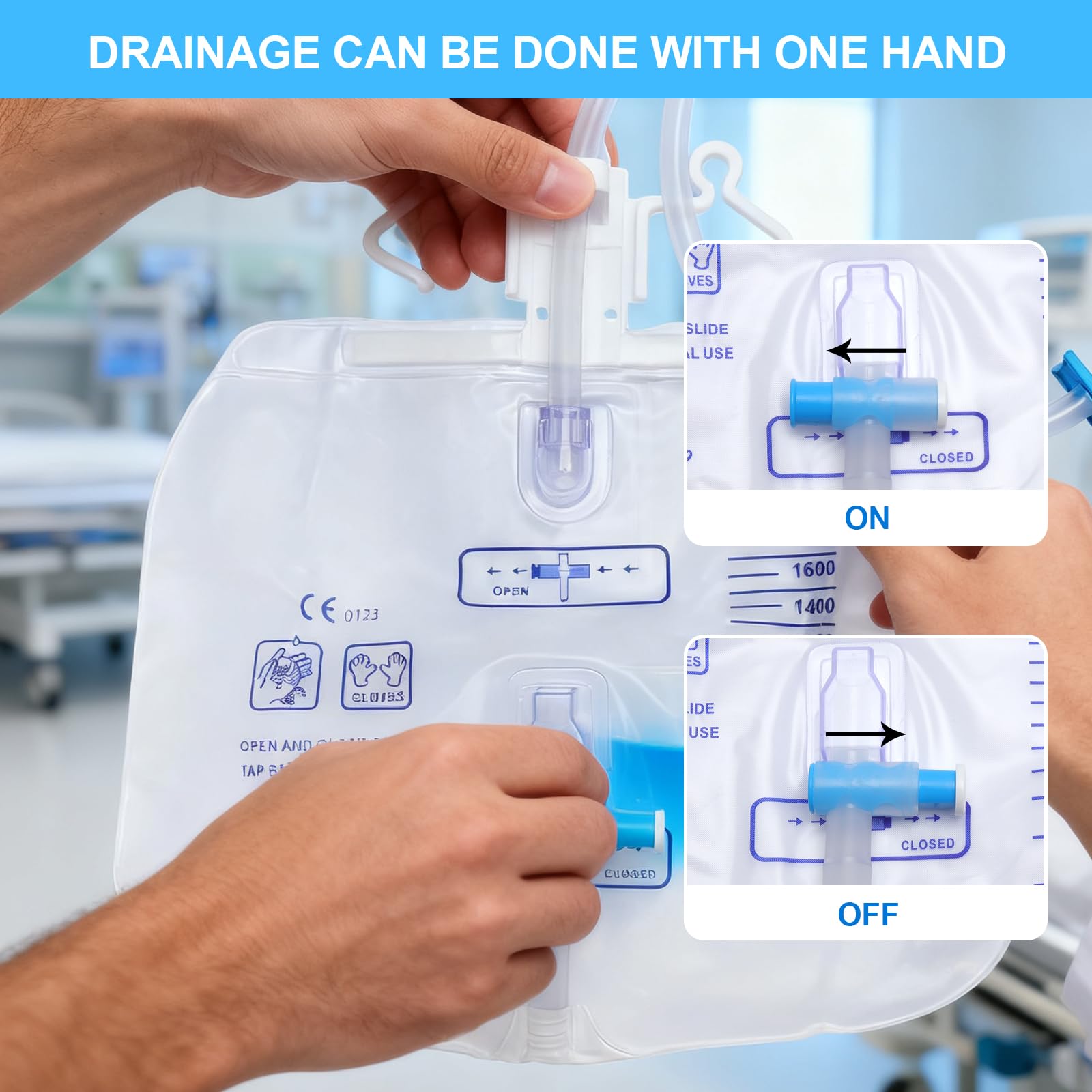 2 Stück Urindrainagesystem, Urinbeutel 2000ml mit Anti Reflux Ventil und Ablass, Urindrainagebeutel Drainagebeutel mit 100cm Schlauch (2000ml-2pcs)