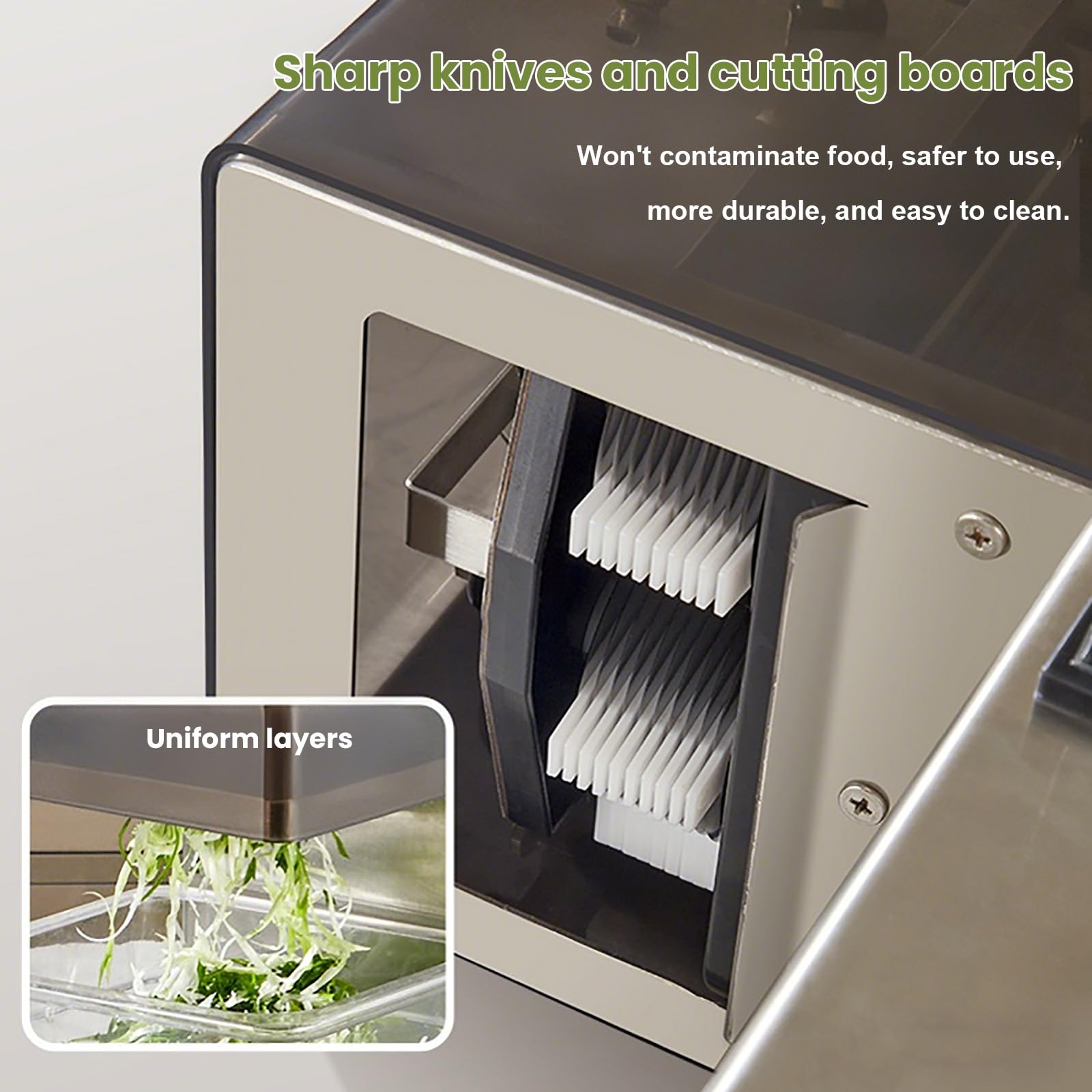 Zwiebel-Skallion Shredder Maschine mit 4 Schnittgrößen, Geschlossener Schalldämmung, Großer Futtereinlass, Einfache Reinigung für effizientes Zerkleinern von Lauch, Koriander, Knoblauch