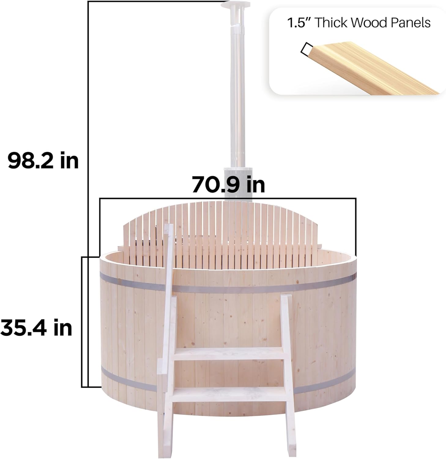 Aleko Wood Hot Tub and Ice Bath with Internal Stove | Wood-Burning Hot Tub | Cold-Plunge Tub | 4-5 Person | 422 Water Gallon Capacity | Pine