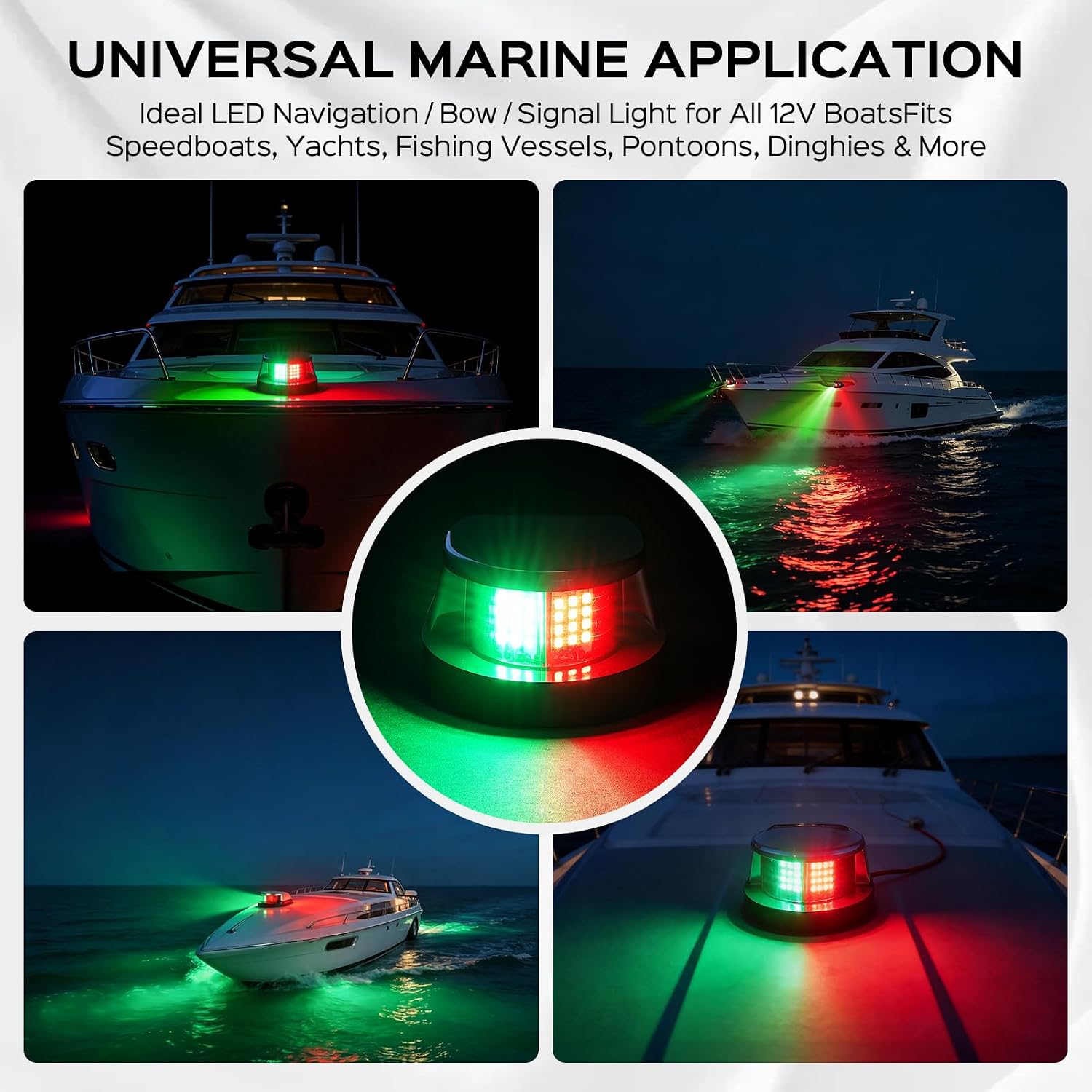 Red Green Boat Navigation Lights LED Marine Bow Light for Pontoon | 24 LED 12V IP67 Waterproof Boat Bow Lights for Port Starboard Signals, Yacht, Speedboat, Fishing Boat, Skeeter & Sailboats
