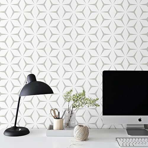 Heroad Wall Paper Peel and Stick Modern Light Grey Wallpaper Peel and Stick Boho Geometric Gray Contact Paper for Cabinets and Drawers Renter Friendly Self-Adhesive Removable Waterproof 17.7” x 118”