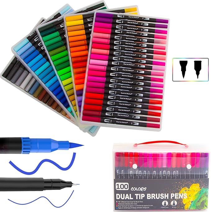 Simpleoa Dual Brush Marker Pens for Coloring，100 Colored Marker Pens