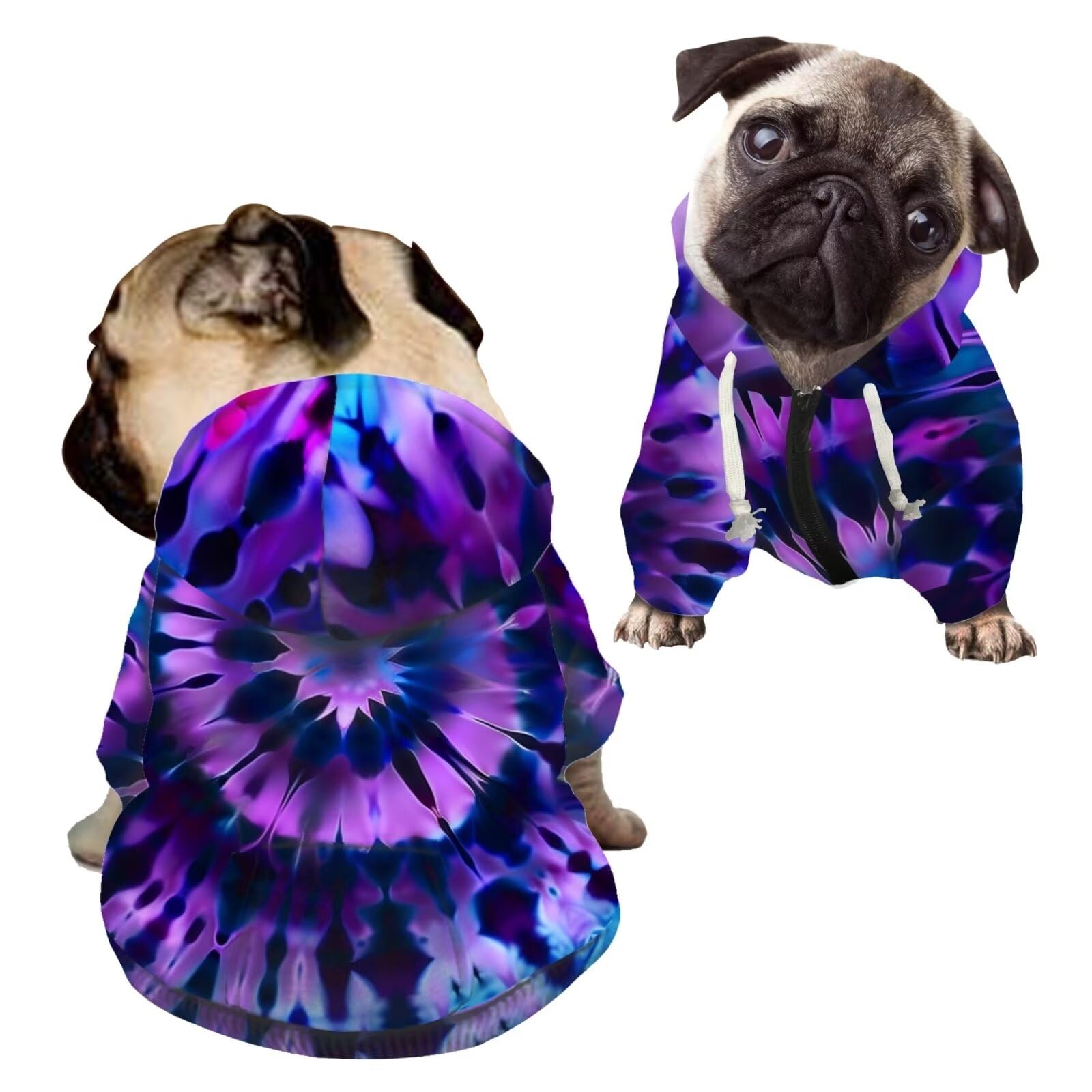Howilath Purple Spiral Tie Dye Pet Clothes for Dog Hooded Cold Weather Clothes Dog Coat Hooded Sweatshirt with Pocket Zipper - L