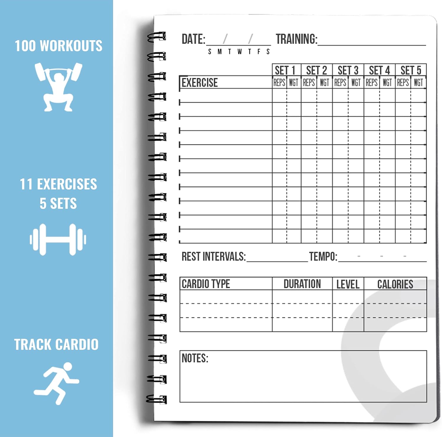 Workout Log Gym - 6 x 8 Inches - Gym, Fitness, and Training Diary - Set Goals, Track 100 Workouts and Record Progress - Azure Blue : Sports & Outdoors