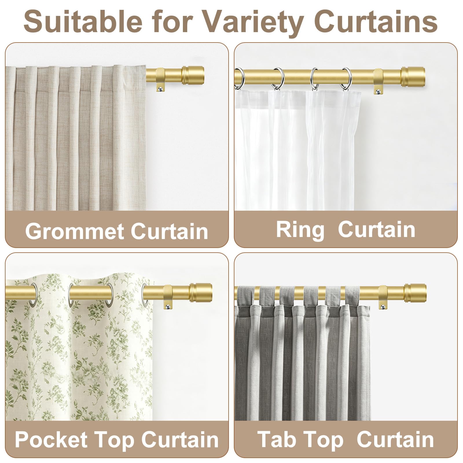 Lot De 2 Tringle Rideau Extensible Dorée 80-218cm, 25 mm Métal Barre Rideau | Métallique robuste, montage mural, charge max 15 kg, supports et accessoires inclus, chambre & salon, facile à poser