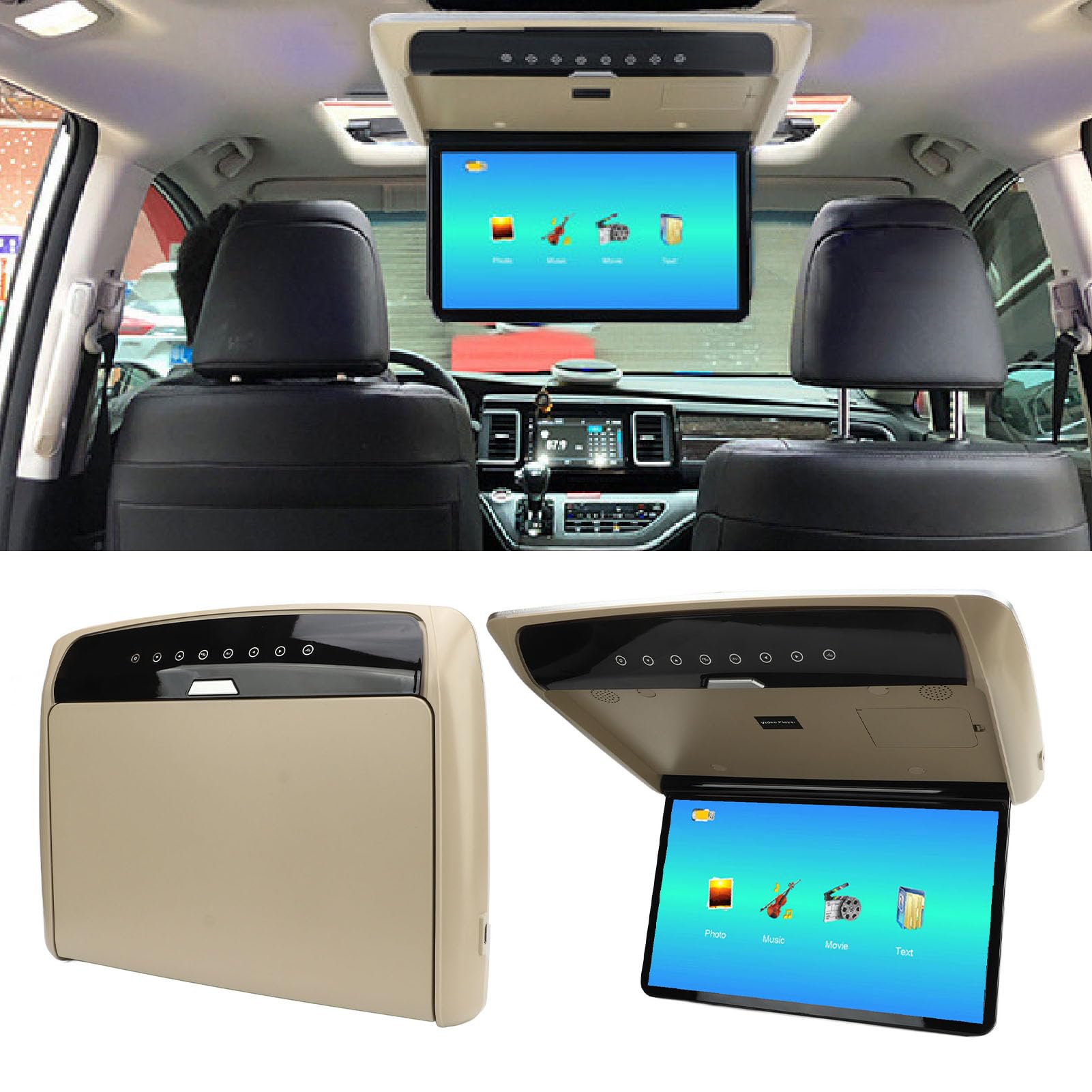 15.6in Monitor de Arriba del Coche IPS HD Pantalla MP5 Reproductor Ultra-Delgado Flip Down TV 1920x1080 Resolución con Control Remoto para Coches, Autobuses, SUV (-1610230024413)