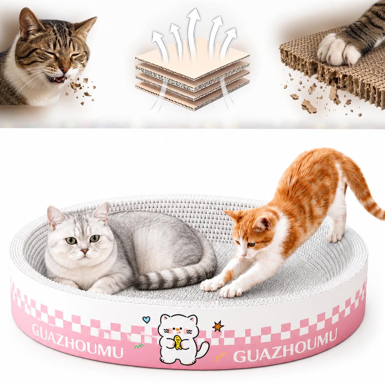 XQLY - Tiragraffi ovale XL, 2 in 1, in cartone ad alta densità, protezione per mobili per gatti da interni, adatto fino a 11,3 kg, 55 x 38,5 x 9 cm