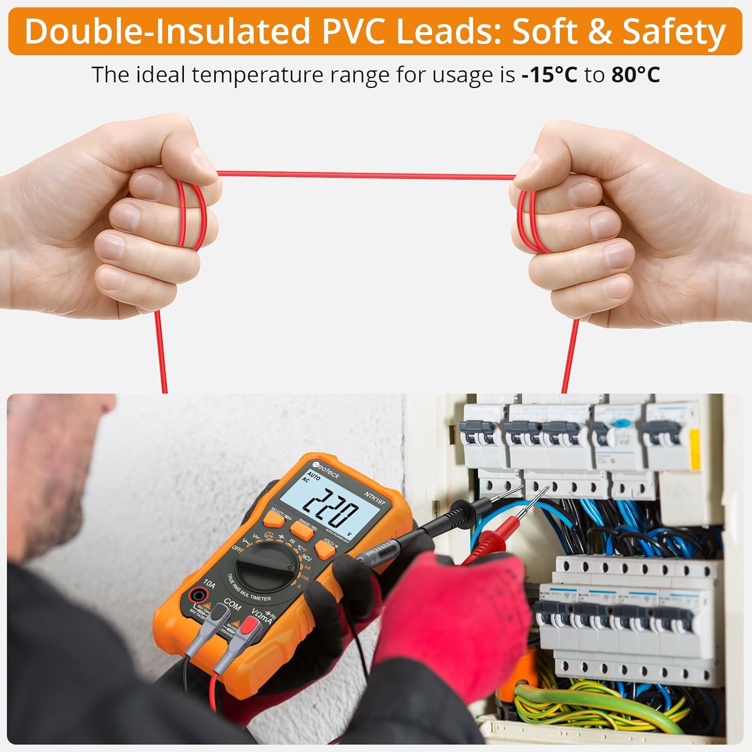 Neoteck Professional Electrical Kit: 6000 Counts Digital Multimeter & 17PCS Automotive Test Leads Wire Piercing Clip for AC/DC Voltage, Current, Resistance, Continuity, Car Circuit