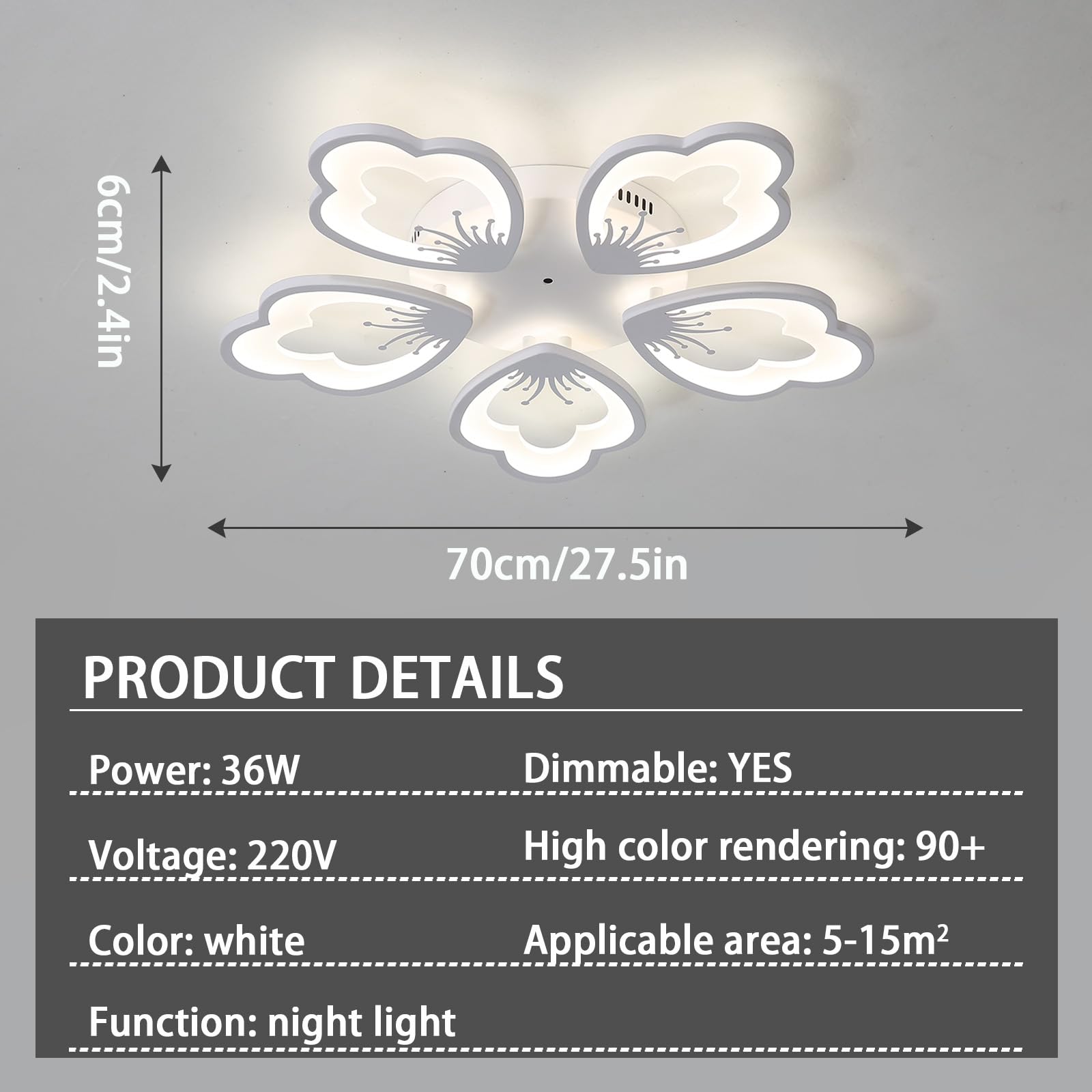 36W LED Lampy Sufitowe Z Pilotem APP Funkcja Pamięci Kwadratowe Oświetlenie Sufitowe Ściemnialne Bez Migotania Ochrona Oczu Lampa Sufitowa Sypialnia Kuchnia Salon Jadalnia Biuro Gabinet-White