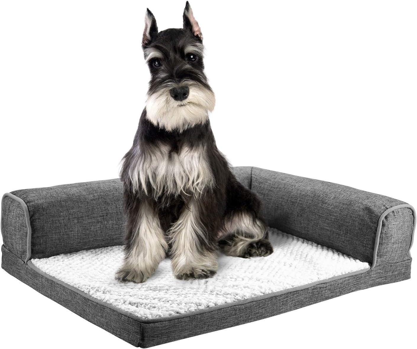 DEKOHM Orthopedic Dog Bed, L-Shaped Chaise Lounge, Fluffy Plush Mattress for Joint Relief, Pet Sofa Couch for Cats and Dogs with Removable & Washable Cover, Medium Size 26" x 20" x 7", Grey