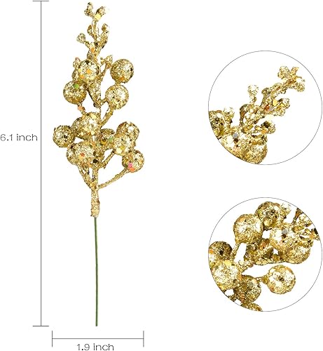 Miniatura 4 de DearHouse - Paquete de 14 tallos de bayas con purpurina para Navidad, artificiales, de 7.8 pulgadas, adornos para el árbol de Navidad, para hacer