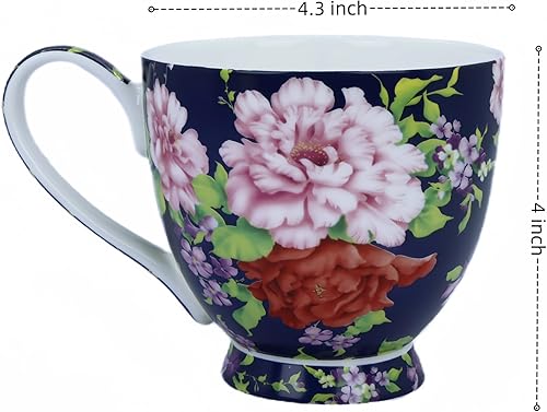 Miniatura 7 de Tazas de café lindas de 16 oz para mujer, tazas lindas de porcelana y hueso, tazas de café, tazas de té para mujeres Mon regalos de cumpleaños,