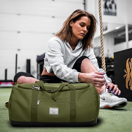 Miniatura 6 de Lyweem Bolsa de viaje para hombres, bolsa de lona de gran tamaño para mujeres, fin de semana, durante la noche, con compartimento para zapatos