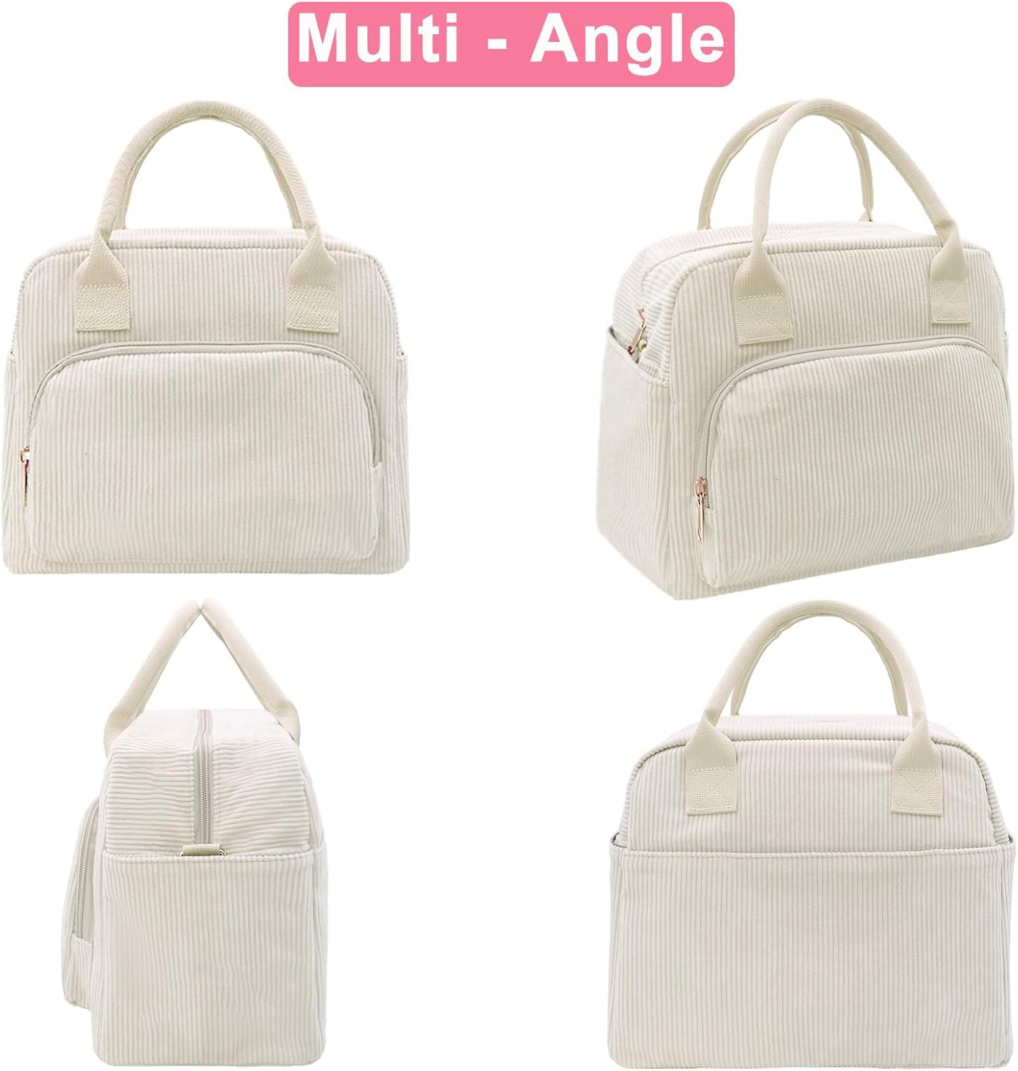 Beurlike Insulated Lunch Bag for Women Men Large Corduroy Cute Portable Leakproof Reusable Cooler Tote Lunch Bags for Work Picnic Beach(Beige) - Image 6