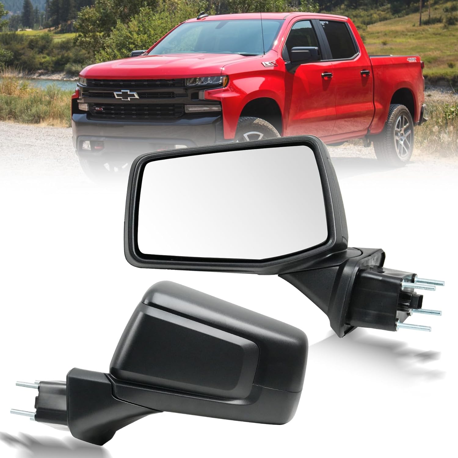 Driver Left Side Door Mirror for 2019-2024 Chevy Silverado 1500, with Heated Power Glass Manual Folding, Replace#GM1320583(5 Pins）