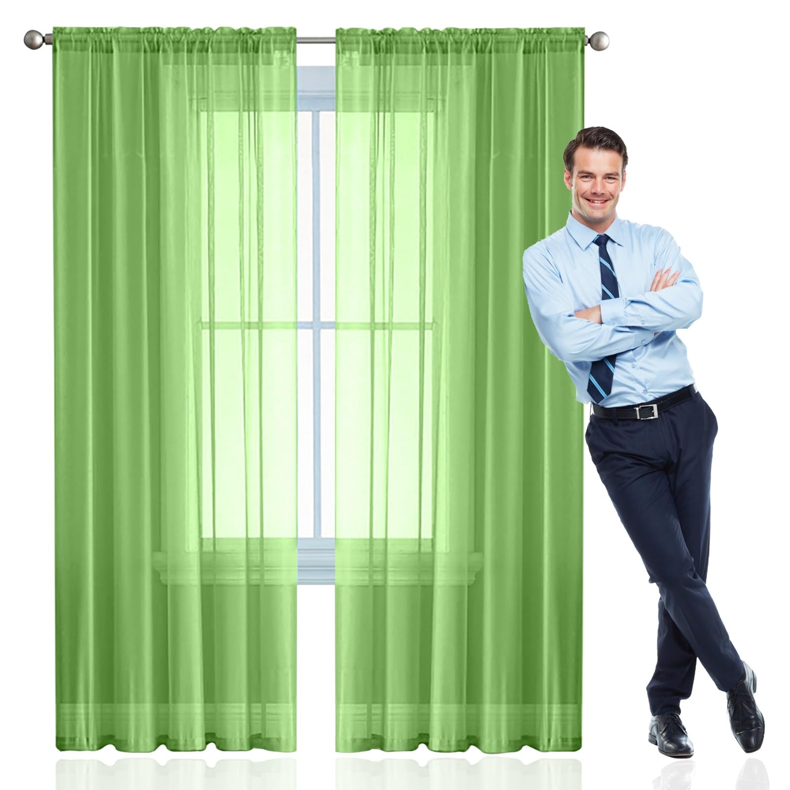 GAIFNAG Voile Curtain with Eyelet 240 x 90 cm Super Soft Thermal Insulated Window Treatment Pleated Curtains & Drapes for Apartment/Hotel Dorm, Tender Green