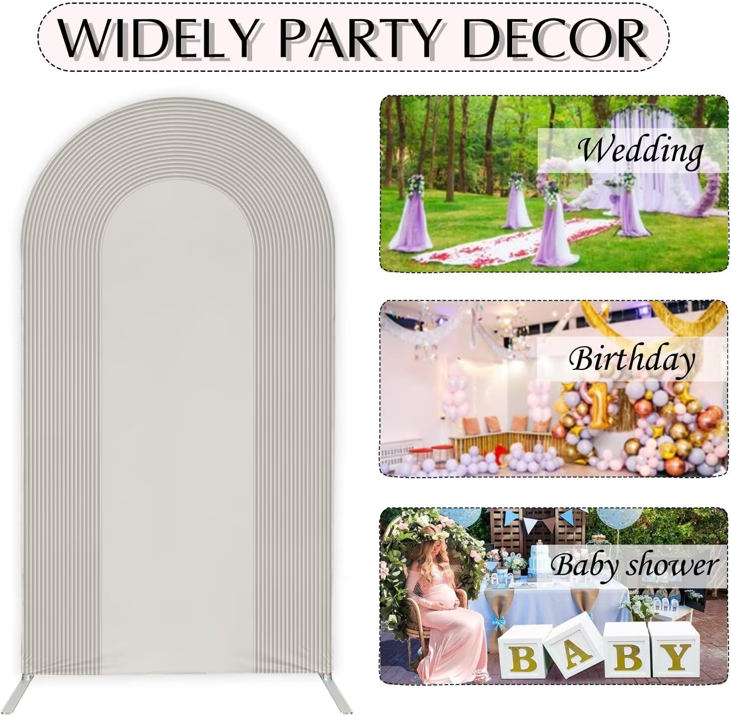 6FT White Ripple Arch Backdrop Cover Printed Ripples Spandex Arch Stand Cover for Wedding Birthday Baby Shower Banquet Party Decoration(Only Cover)